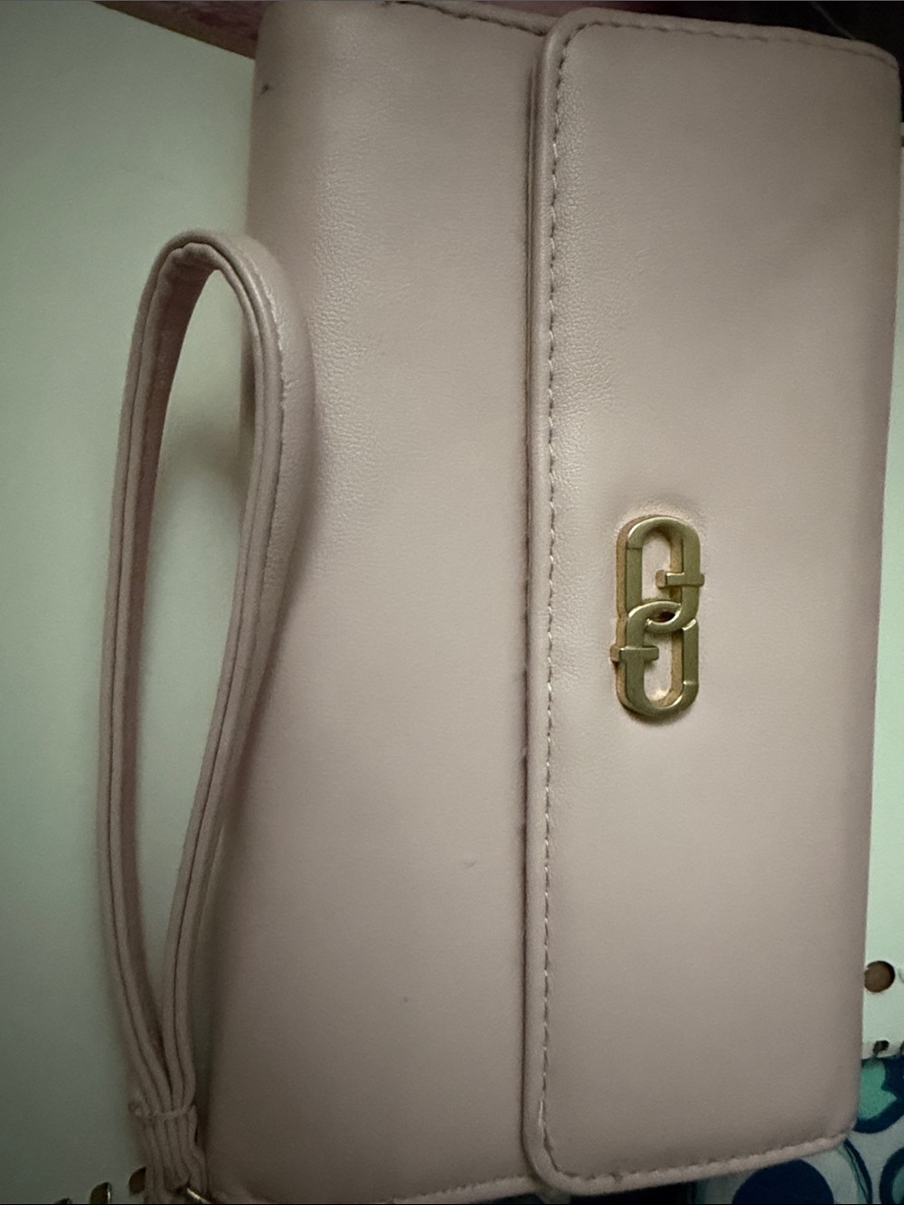 NYC Pale Pink Wristlet Clutch with Gold Accent